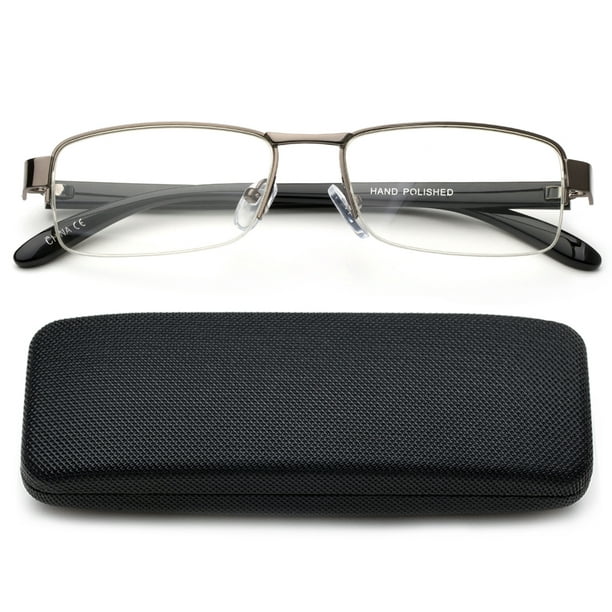 Newbee Fashion Half Frame Rectangle Clear Lens Glasses Slim Modern Look Comfortable Fit with Spring Hinge Semi Frame 